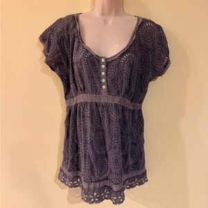Johnny Was Charcoal Lace Tunic boho embroidered size medium